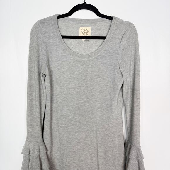 Chaser Small S Heather Gray Bell Sleeve Scoop Neck Dress Soft Knit Long Sleeve - Picture 3 of 10